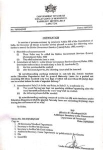 One Year Govt Maternity Leave Order by Sikkim 2023